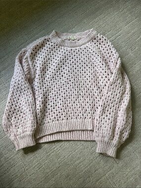 Roller Rabbit Pale Pink Open-Knit Crewneck Sweater